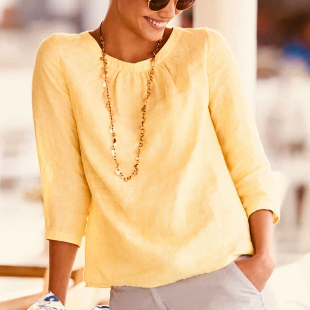 BODEN | Katie Top Blouse Sunflower‎ Yellow Linen Button Back Closure | Size 4
